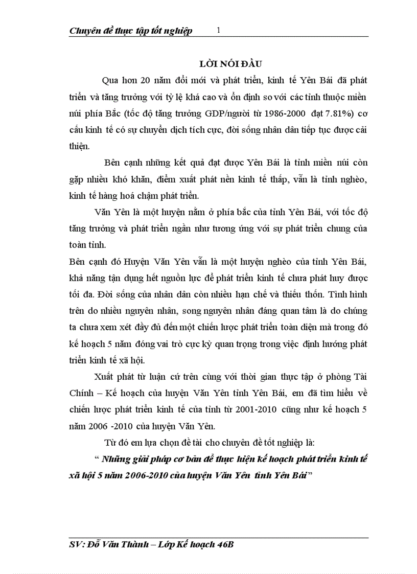 Những giải pháp cơ bản để thực hiện kế hoạch phát triển kinh tế xã hội 5 năm 2006 2010 của huyện Văn Yên tỉnh Yên Bái 1