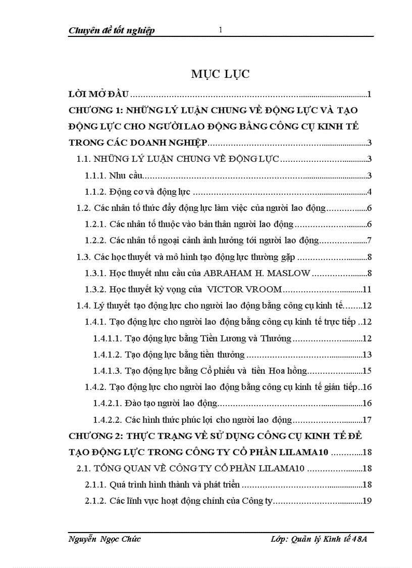 Một số giải pháp hoàn thiện công cụ kinh tế nhằm nâng cao động lực làm việc cho người lao động tại Công ty Cổ phần Llama 10