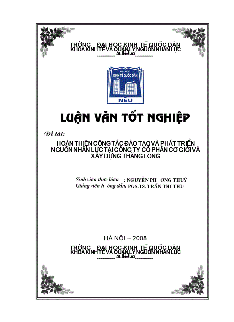 Hoàn thiện công tác đào tạo và phát triển nguồn nhân lực tại Công ty cổ phần Cơ giới và xây dựng Thăng Long