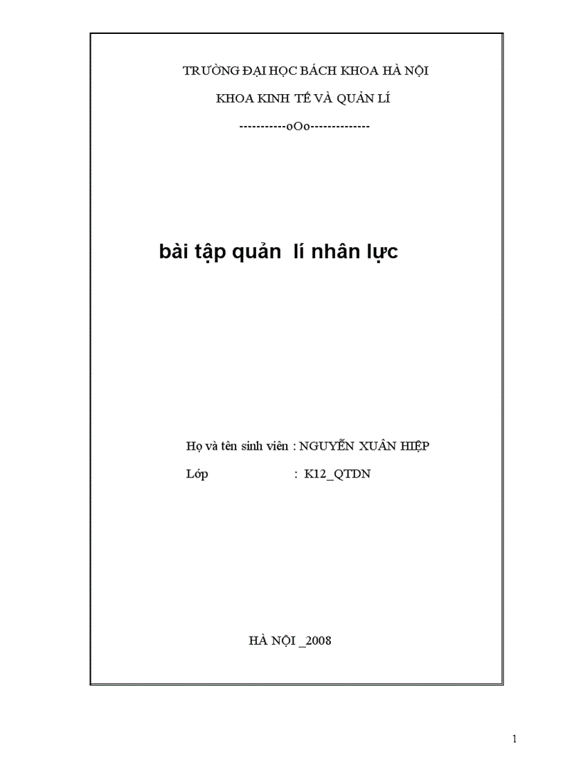 Bài tập quản lý nhân lực