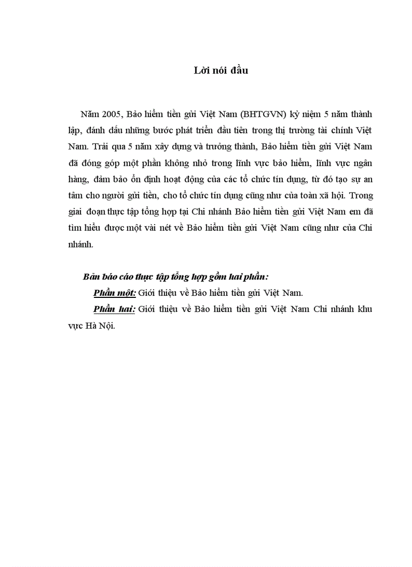 Báo cáo thực tập tổng hợp tại Bảo hiểm tiền gửi Việt Nam Chi nhánh khu vực Hà Nội