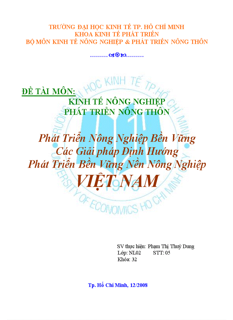 Phát Triển Nông Nghiệp Bền Vững Các Giải pháp Định Hướng Phát Triển Bền Vững Nền Nông Nghiệp VIỆT NAM