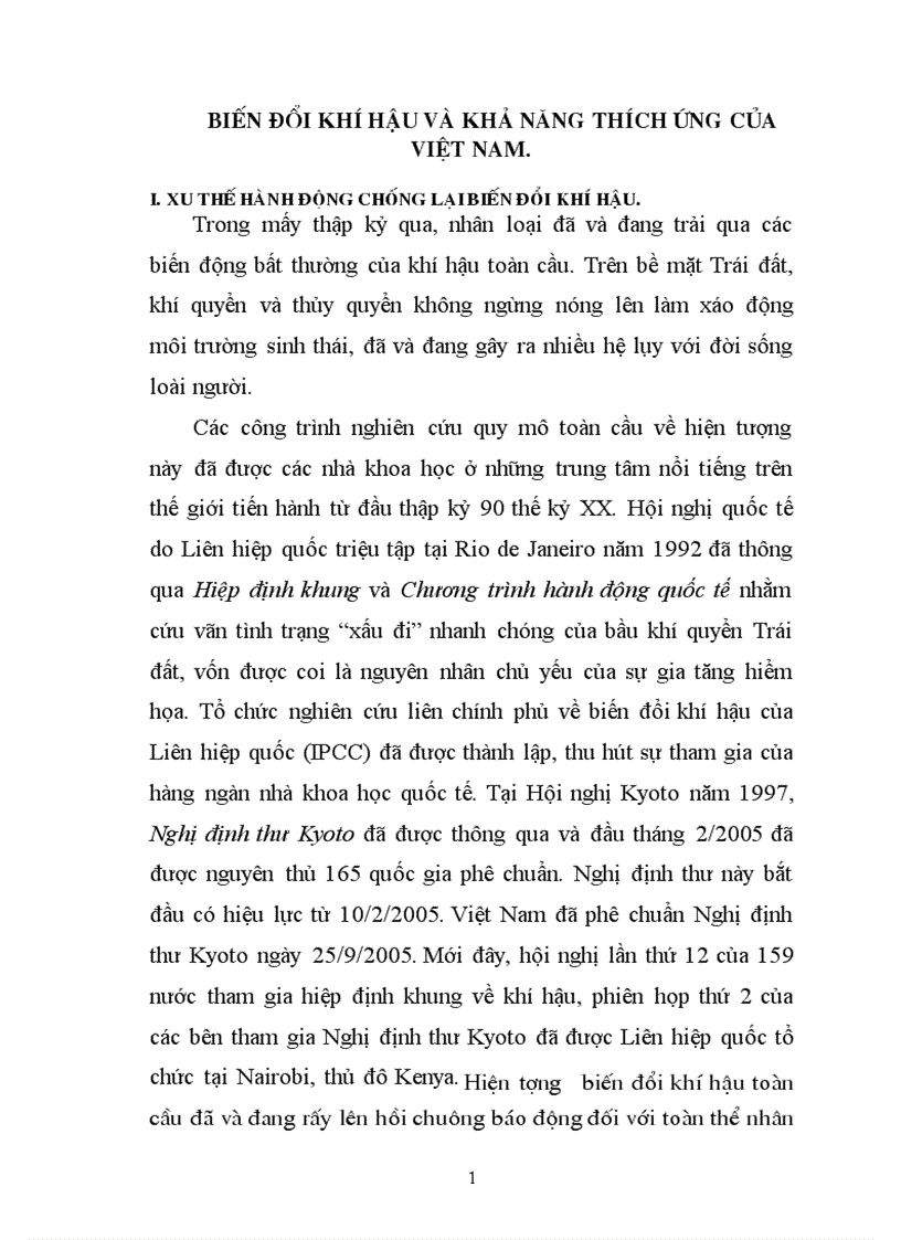 Biến đổi khí hậu và khả năng thích ứng của Việt nam