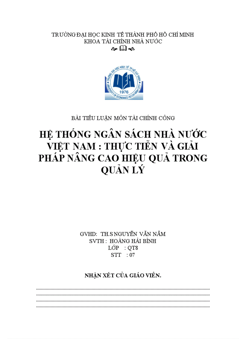 Hệ thống ngân sách nhà nước việt nam thực tiễn và giải pháp nâng cao hiệu quả trong quản lý