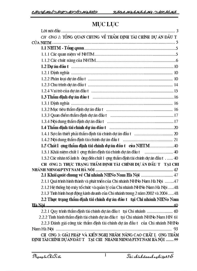 Giải pháp nâng cao chất lượng thẩm định tài chính dự án đầu tư tài Chi nhánh NHNo PTNN Nam Hà Nội