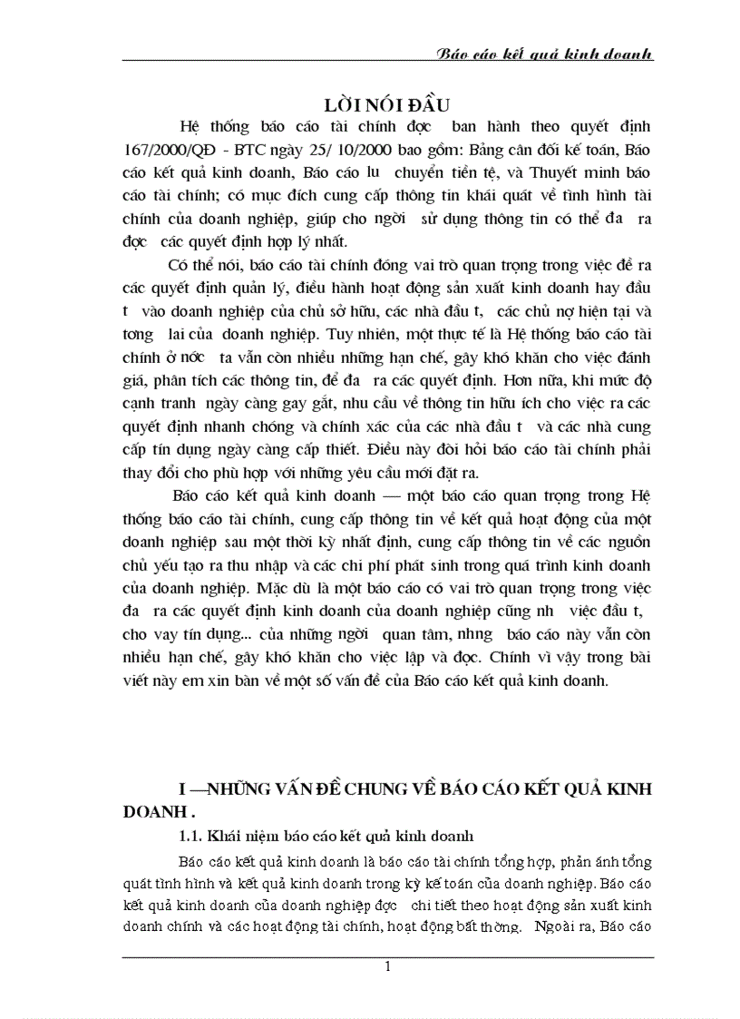 Báo cáo kết quả kinh doanh