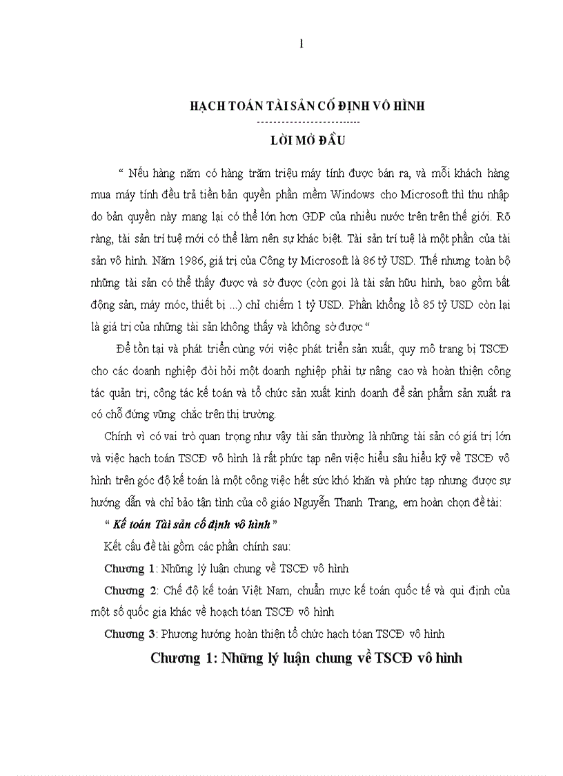 Chế độ kế toán Việt Nam chuẩn mực kế toán quốc tế và qui định của một số quốc gia khác về hoạch tóan TSCĐ vô hình 1
