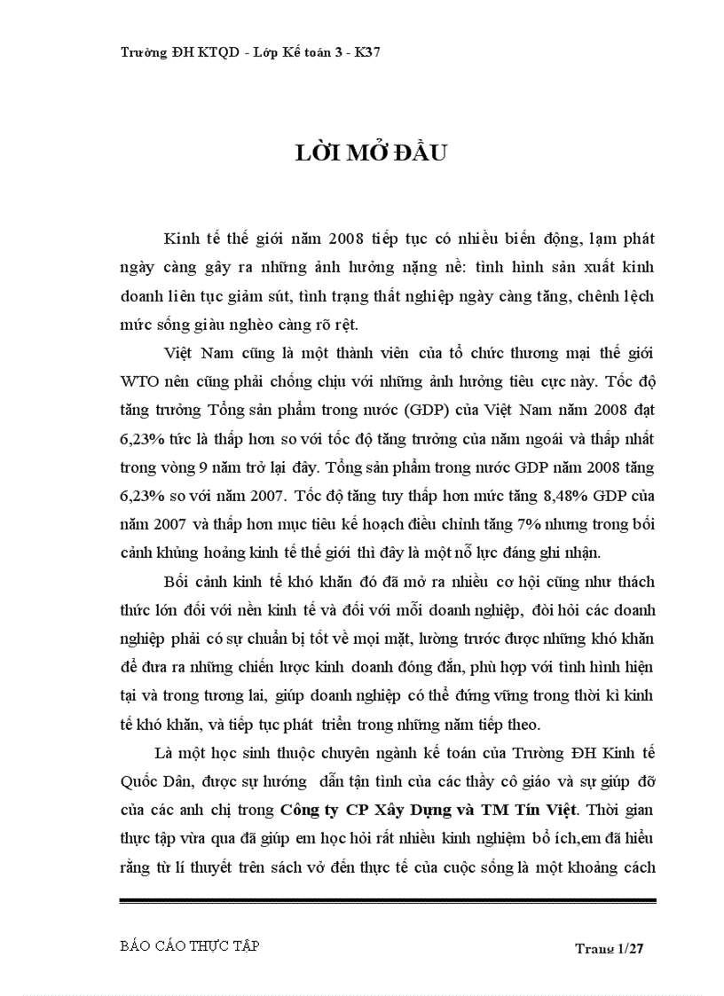 Báo cáo thực tập tổng hợp tại Công ty CP Xây Dựng và TM Tín Việt 1