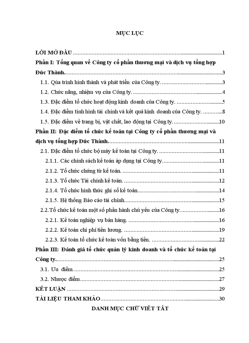 Đặc điểm tổ chức kế toán tại Công ty cổ phần thương mại và dịch vụ tổng hợp Đức Thành