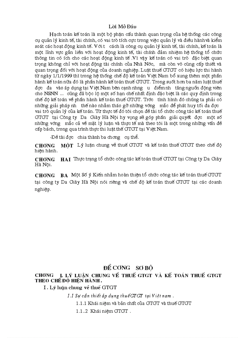 Một Số ý Kiến nhằm hoàn thiện tổ chức công tác kế toán thuế GTGT tại công ty Da Giày Hà Nội nói riêng và chế độ kế toán thuế GTGT tại các doanh nghiệp