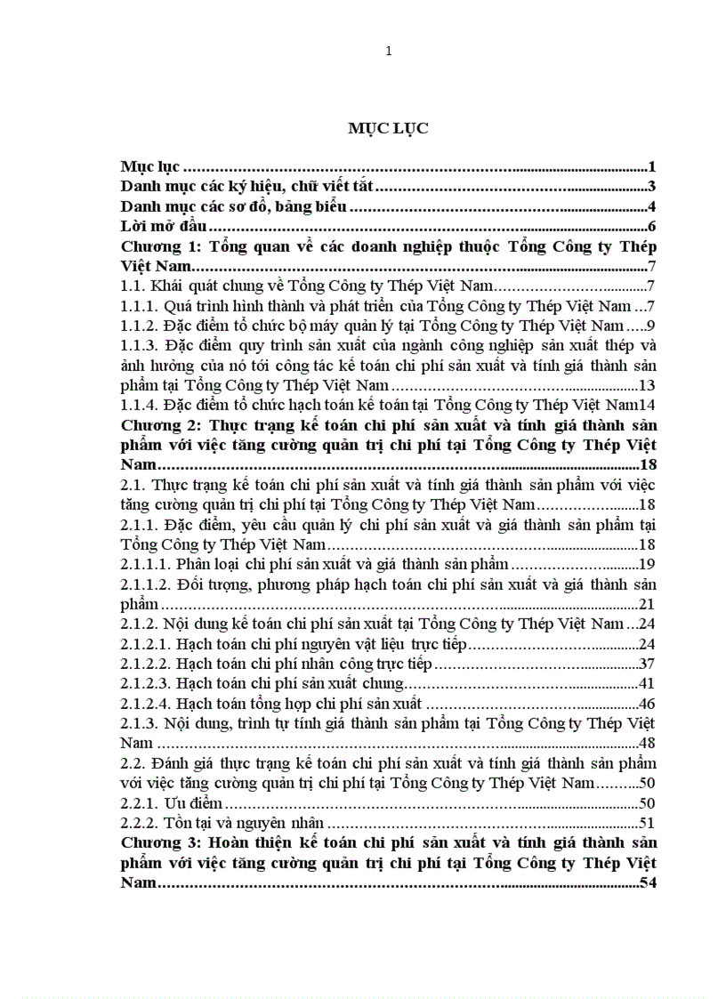 Thực trạng và giải pháp kế toán chi phí sản xuất và tính giá thành sản phẩm với việc tăng cường quản trị chi phí tại Tổng Công ty thép Việt Nam