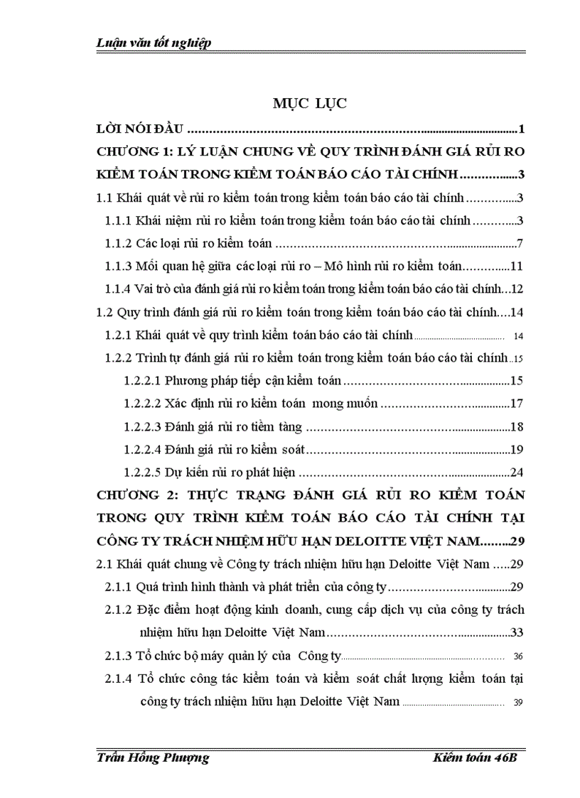 Đánh giá rủi ro kiểm toán trong quy trình kiểm toán báo cáo tài chính tại Công ty trách nhiệm hữu hạn Deloitte Việt Nam