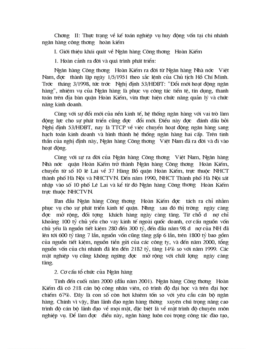 Thực trạng về kế toán nghiệp vụ huy động vốn tại chi nhánh ngân hàng công thương hoàn kiếm