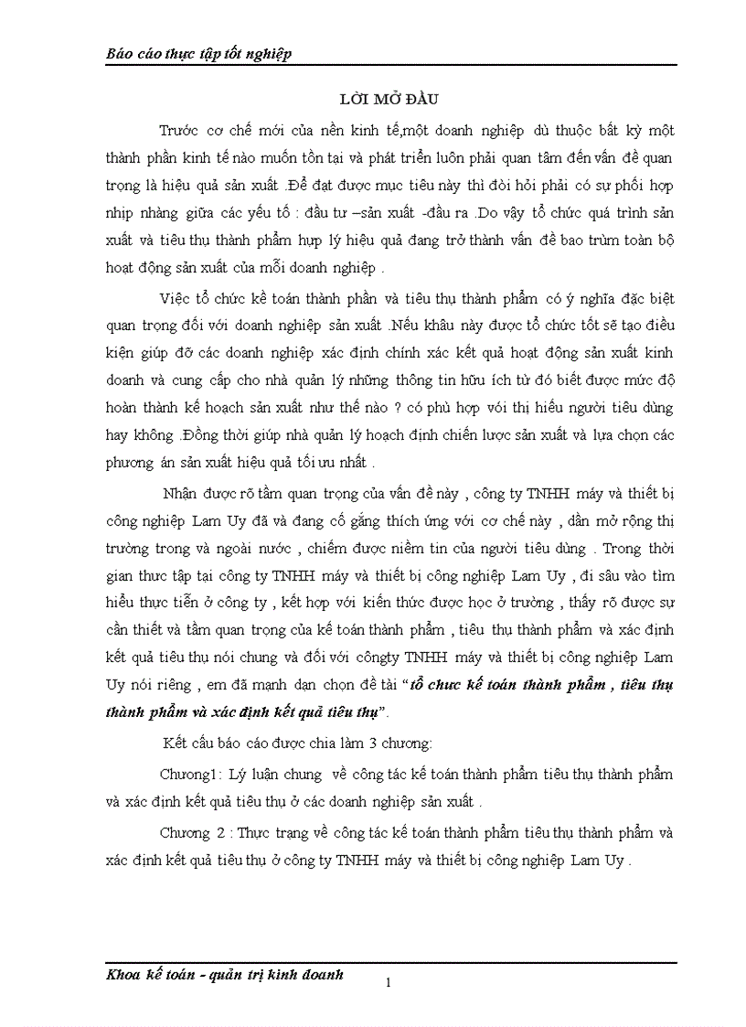 Thực trạng về công tác kế toán thành phẩm tiêu thụ thành phẩm và xác định kết quả tiêu thụ ở công ty TNHH máy và thiết bị công nghiệp Lam Uy