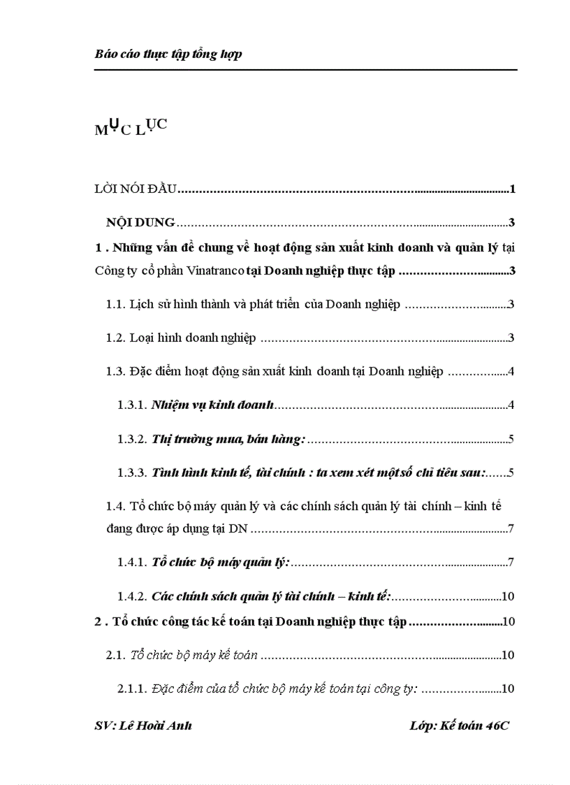 Báo cáo thực tập tại Công ty Vinatranco
