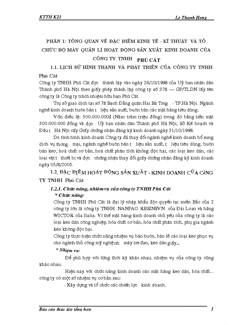 Báo cáo thực tập tại Công ty TNHH Phú Cát
