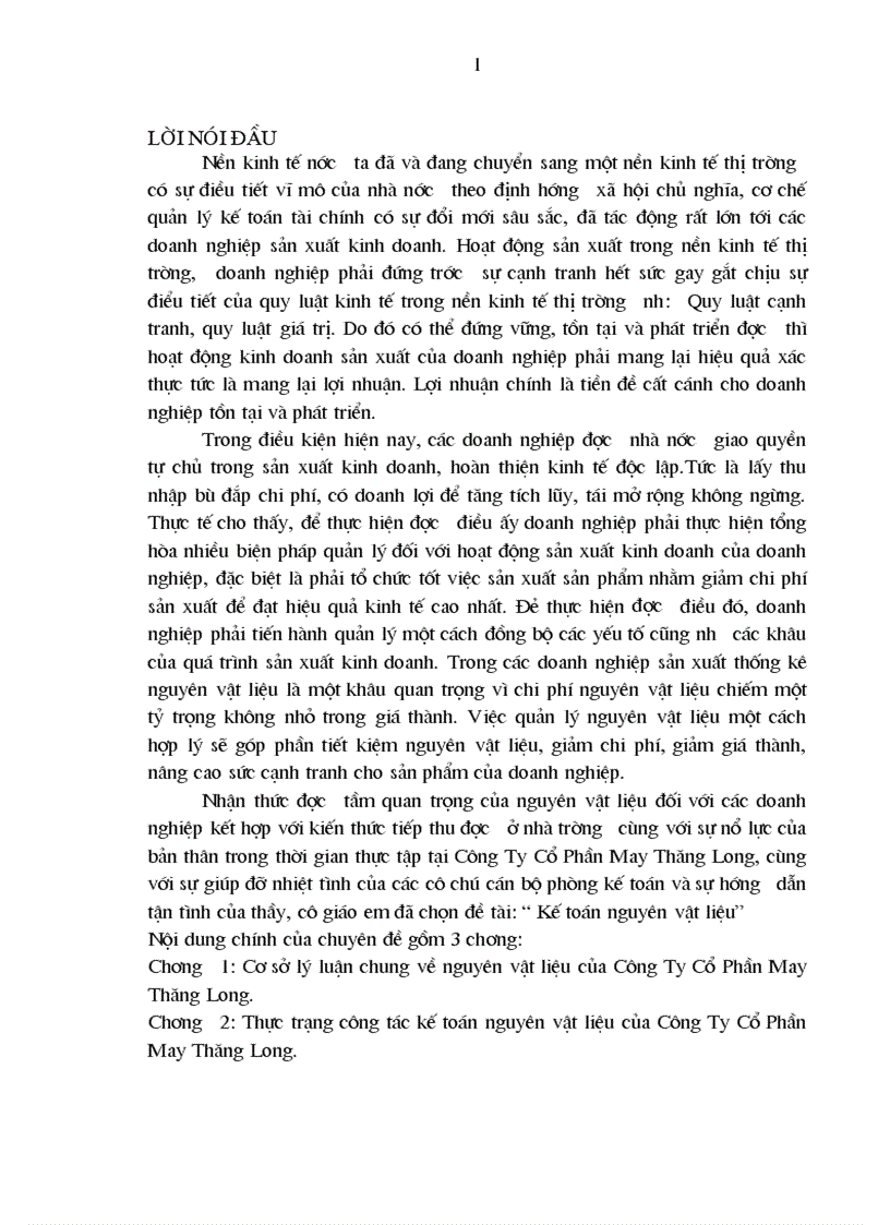 Một số nhận xét đánh giá và những giải pháp hoàn thiện công tác kế toán nguyên vật liệu tại Công Ty Cổ Phần May Thăng Long