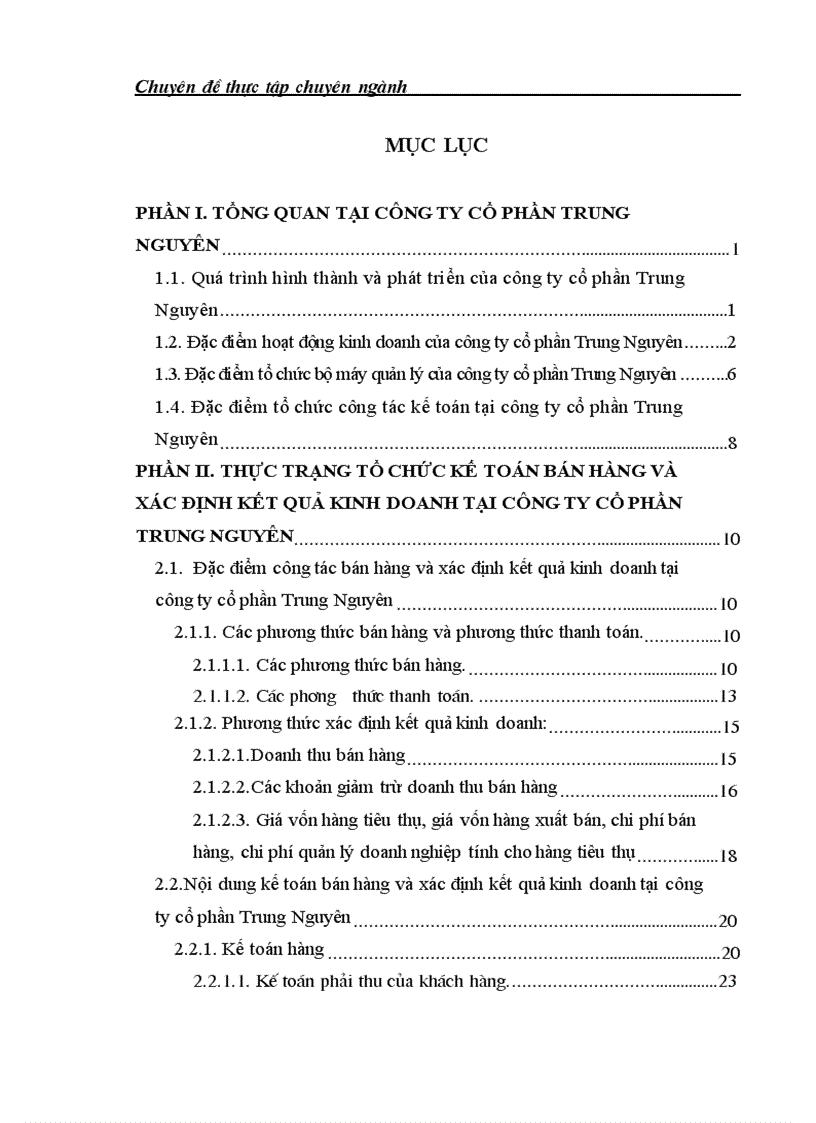 Hoàn thiện tổ chức kế toán bán hàng và xác định kết quả kinh doanh tại công ty cổ phần trung nguyên