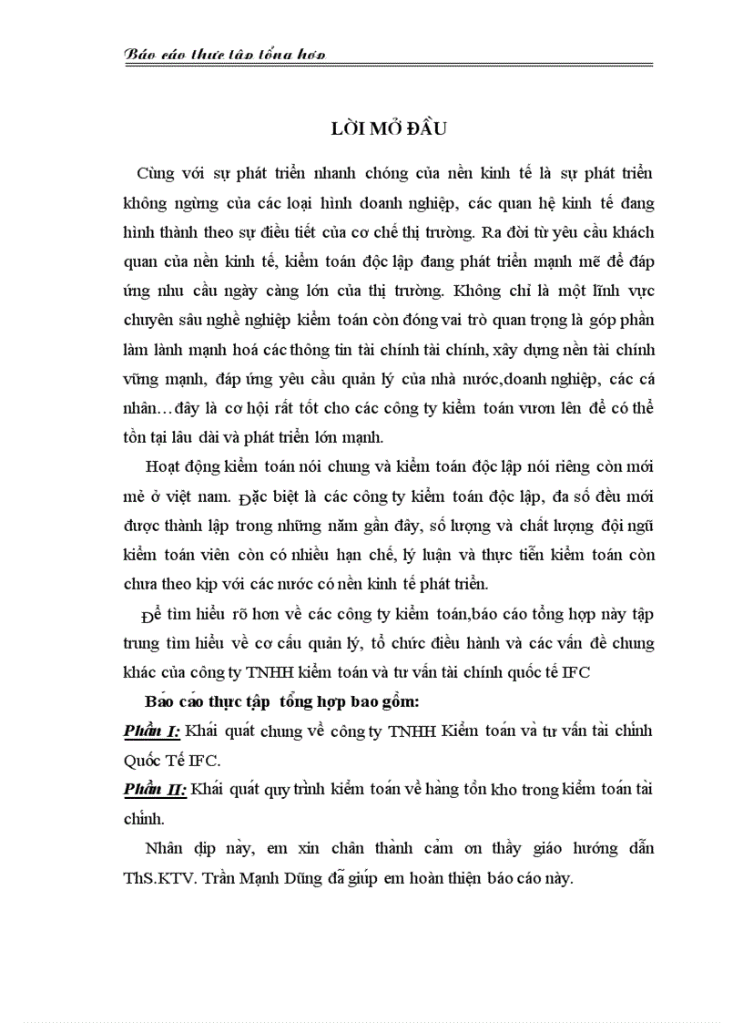 Báo cáo thực tập tại công ty TNHH kiểm toán và tư vấn tài chính quốc tế IFC