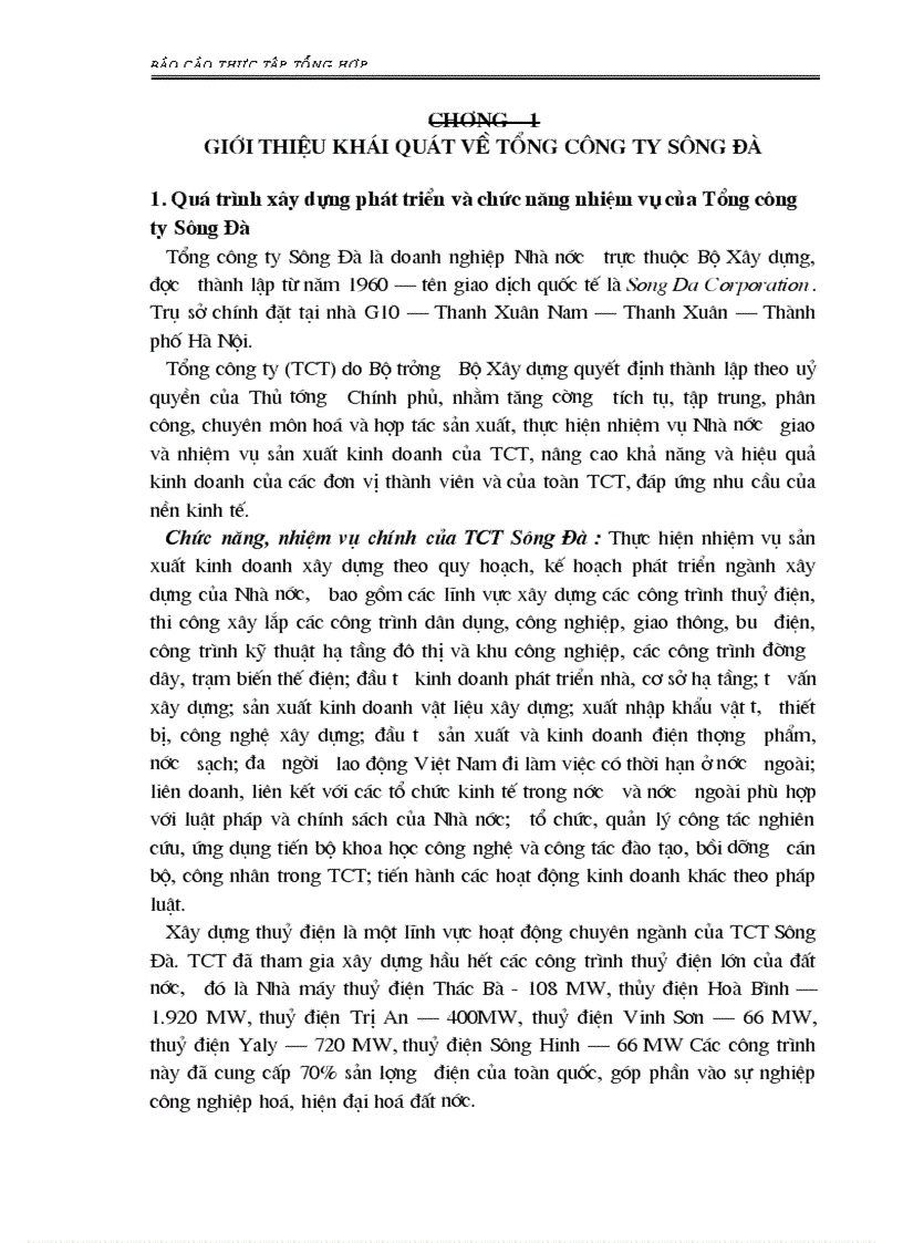 Báo cáo tổng hợp về Tổng công ty Sông Đà