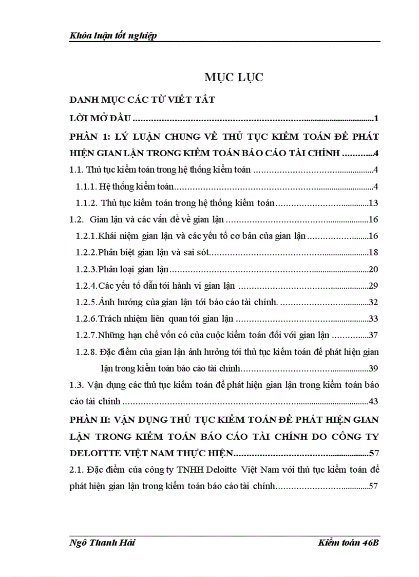 Vận dụng thủ tục kiểm toán để phát hiện gian lận trong kiểm toán báo cáo tài chính do công ty Deloitte Việt Nam thực hiện