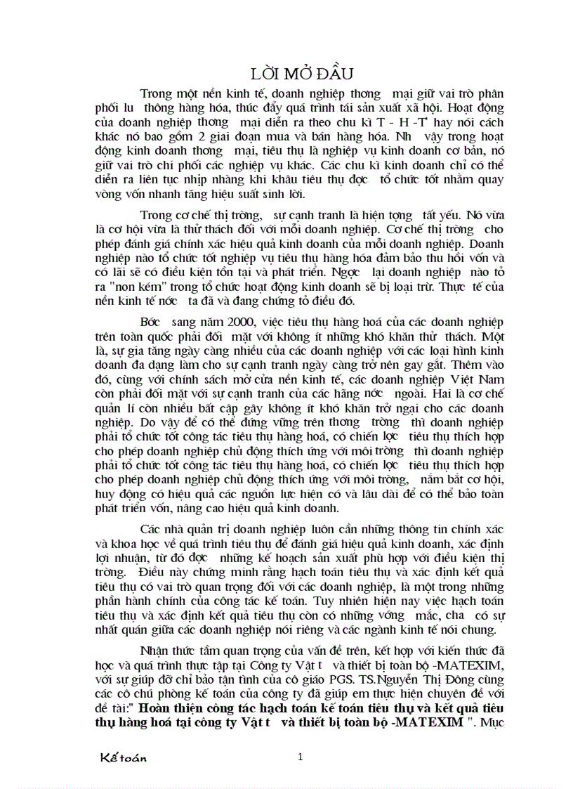 Thực trạng hạch toán kế toán tiêu thụ và kết quả tiêu thụ tại công ty vật tư và thiết bị toàn bộ MATEXIM