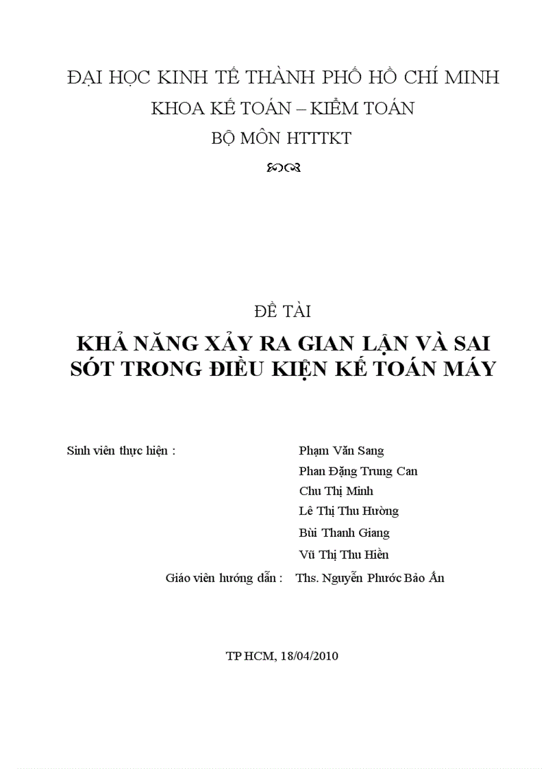 Khả năng xảy ra gian lận và sai sót trong điều kiện kế toán máy