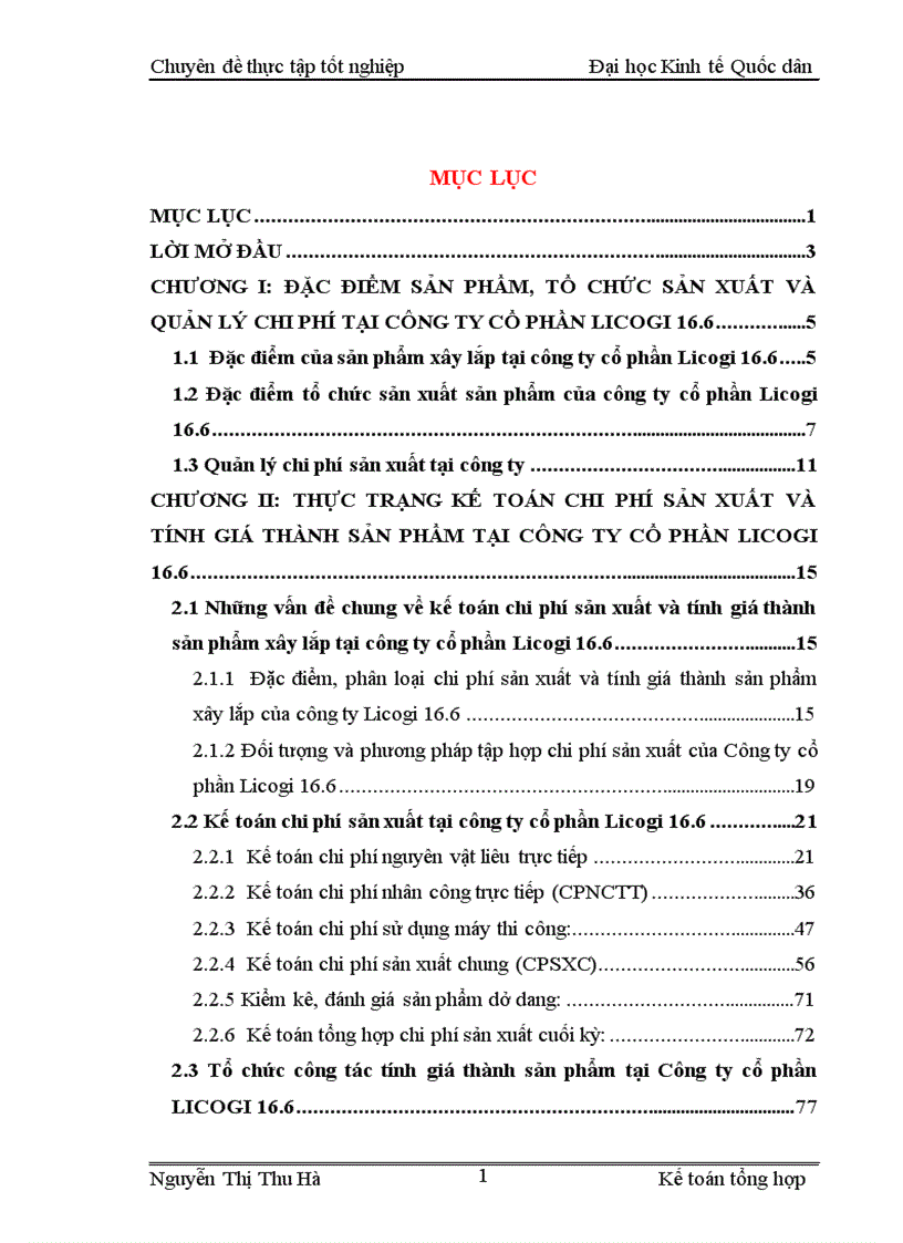 Kế toán chi phí sản xuất và tính giá thành sản phẩm tại Công ty cổ phần LICOGI 16 6 1