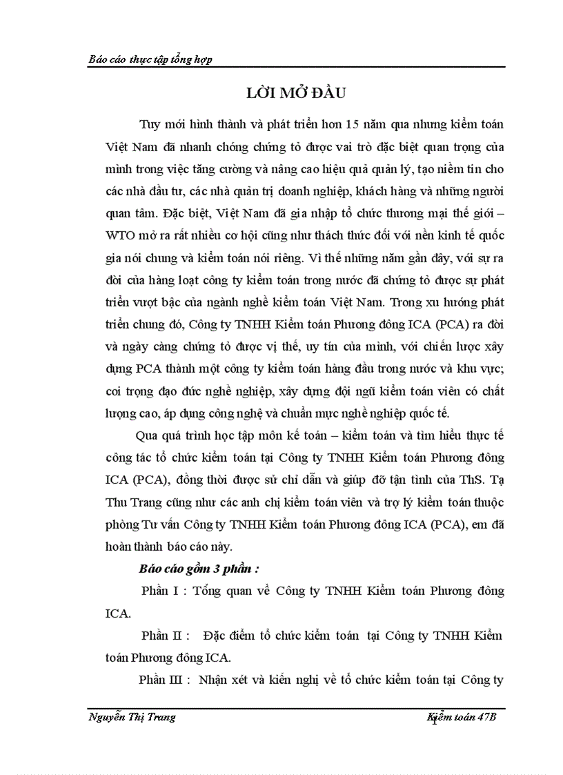Báo cáo thực tập tại Công ty TNHH Kiểm toán Phương đông ICA