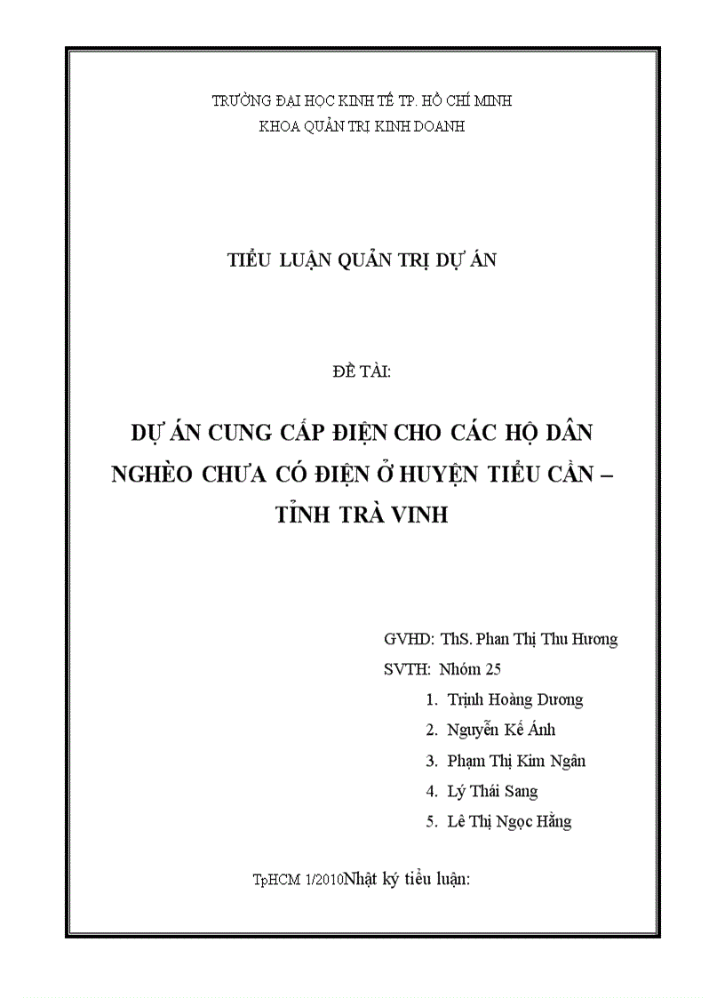 Dự án cung cấp điện cho các hộ dân nghèo chưa có điện ở huyện tiểu cần tỉnh trà vinh