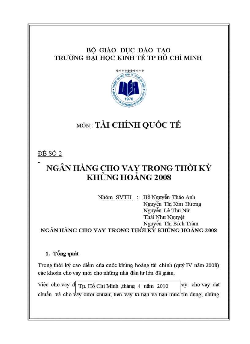 Ngân hàng cho vay trong thời kỳ khủng hoảng 2008