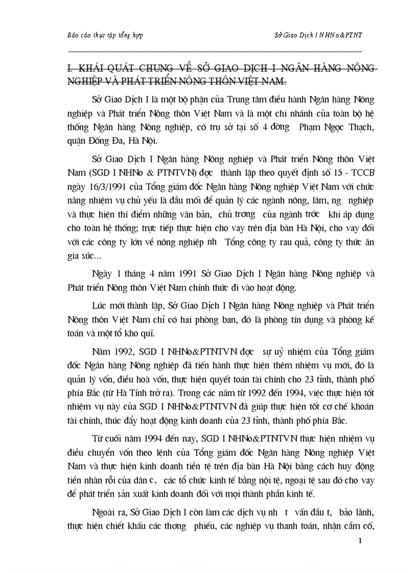 Khái quát chung về Sở Giao Dịch I Ngân hàng Nông nghiệp và Phát triển Nông thôn Việt Nam