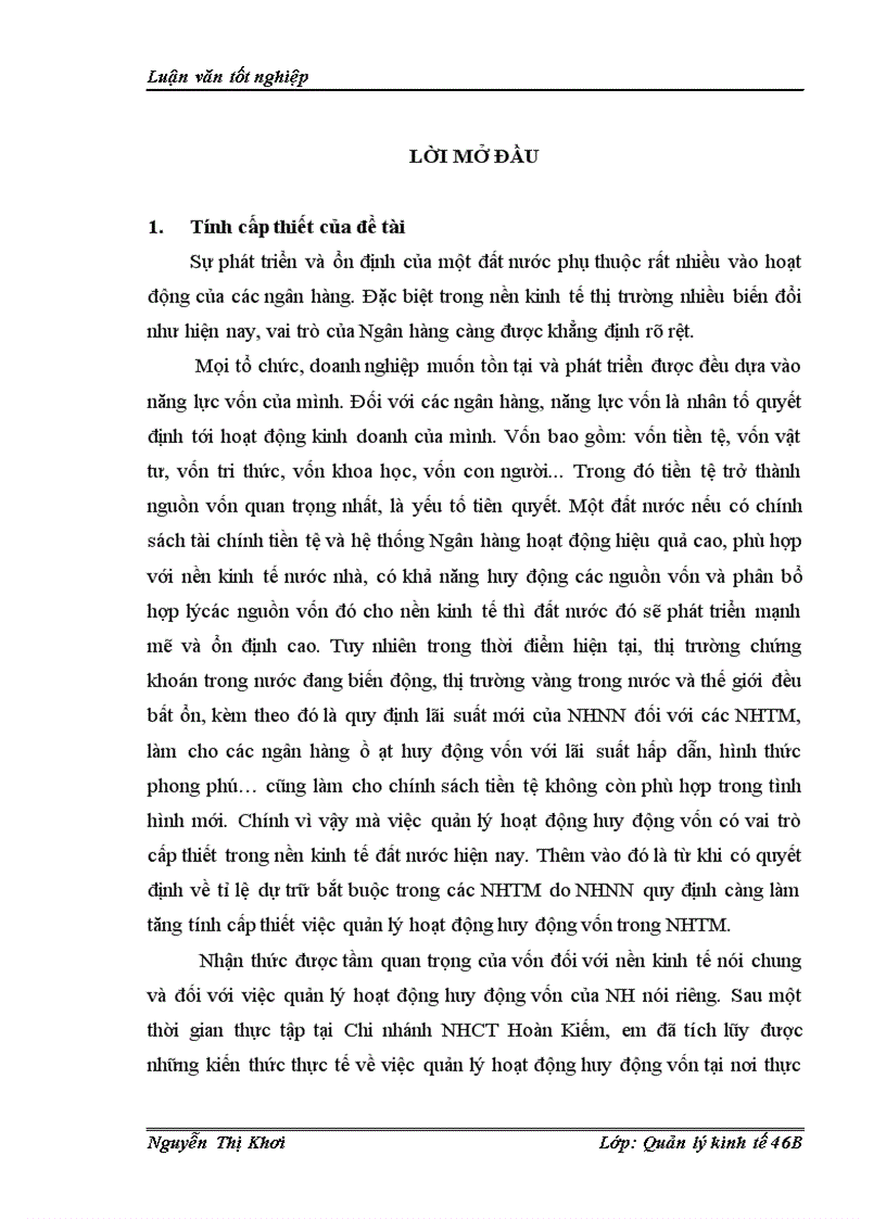 Giải pháp hoàn thiện quản lý hoạt động huy động vốn của chi nhánh NHCT Hoàn Kiếm