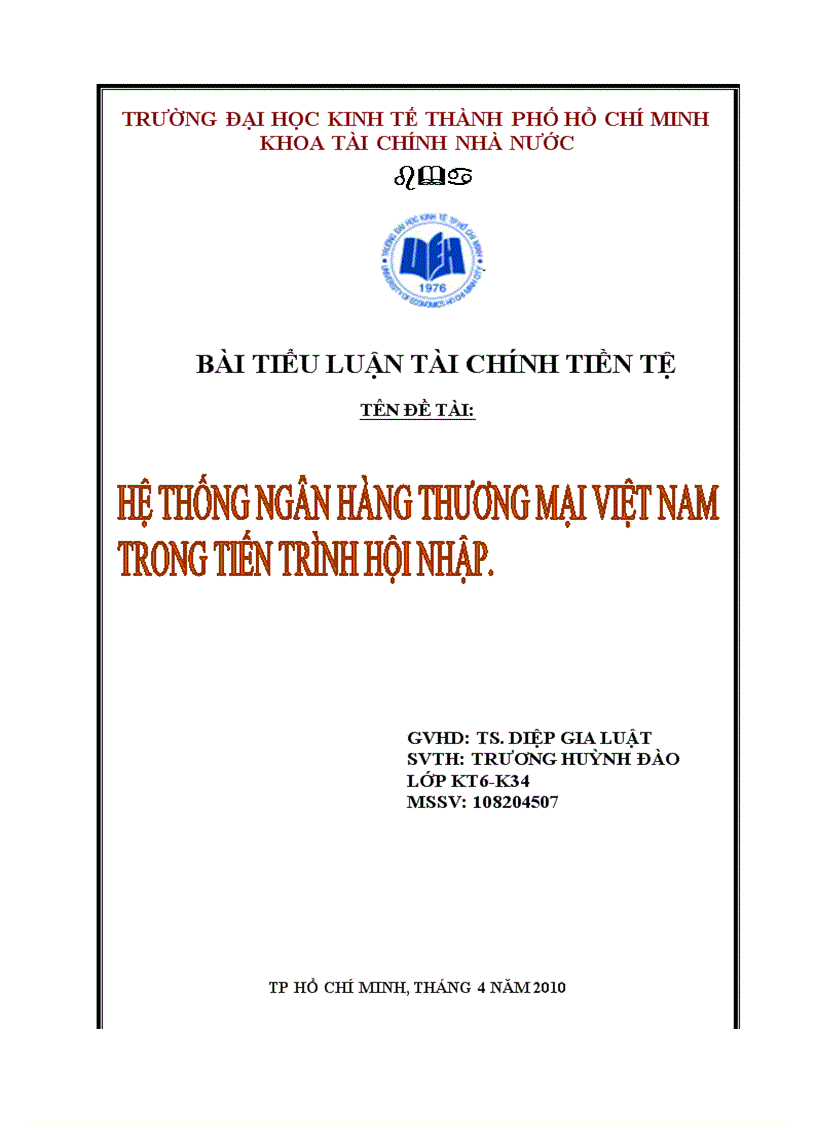 Hệ thống ngân hàng thương mại việt nam trong tiến trình hội nhập