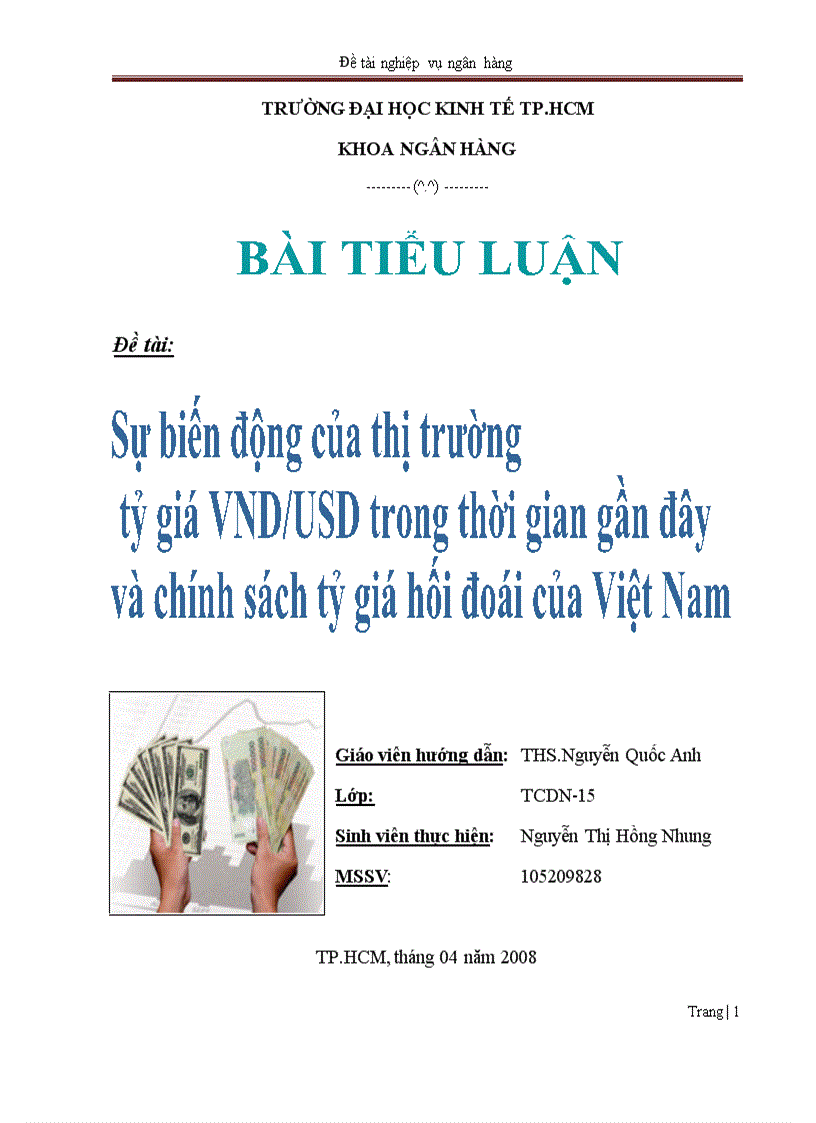 Sự biến động của thị trường tỷ giá VND USD trong thời gian gần đây và chính sách tỷ giá hối đoái của Việt Nam