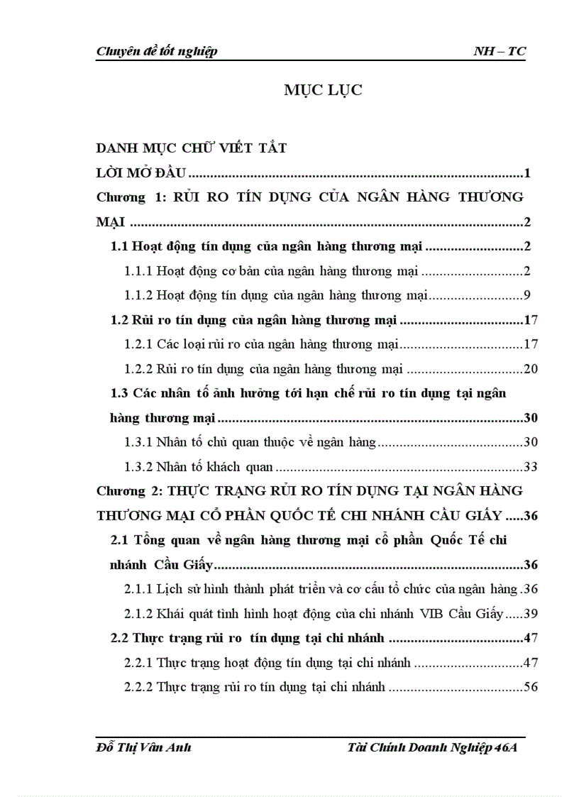 Hạn chế rủi ro tín dụng tại Ngân Hàng Thương Mại Cổ Phần Quốc TếViệt Nam chi nhánh Cầu Giấy