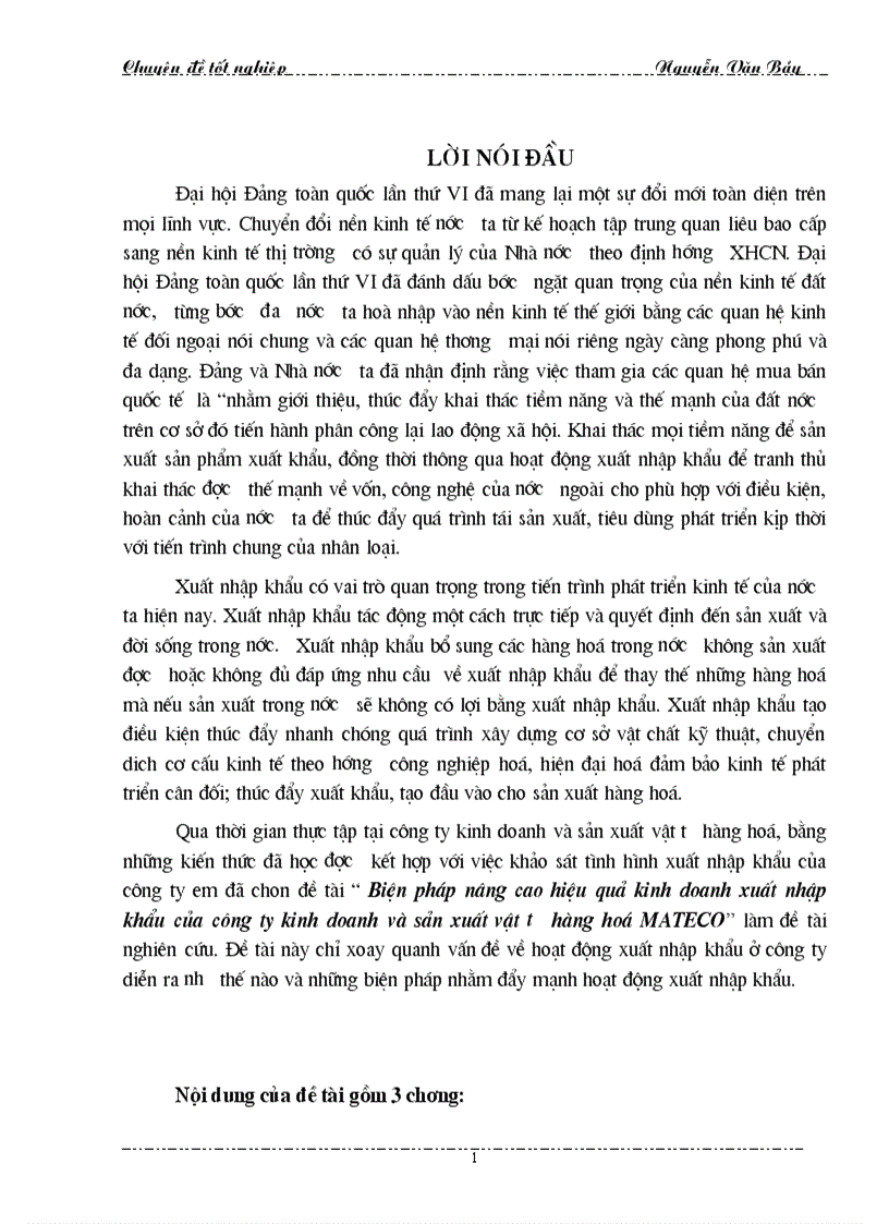 Biện pháp nâng cao hiệu quả kinh doanh xuất nhập khẩu của công ty kinh doanh và sản xuất vật tư hàng hoá MATECO