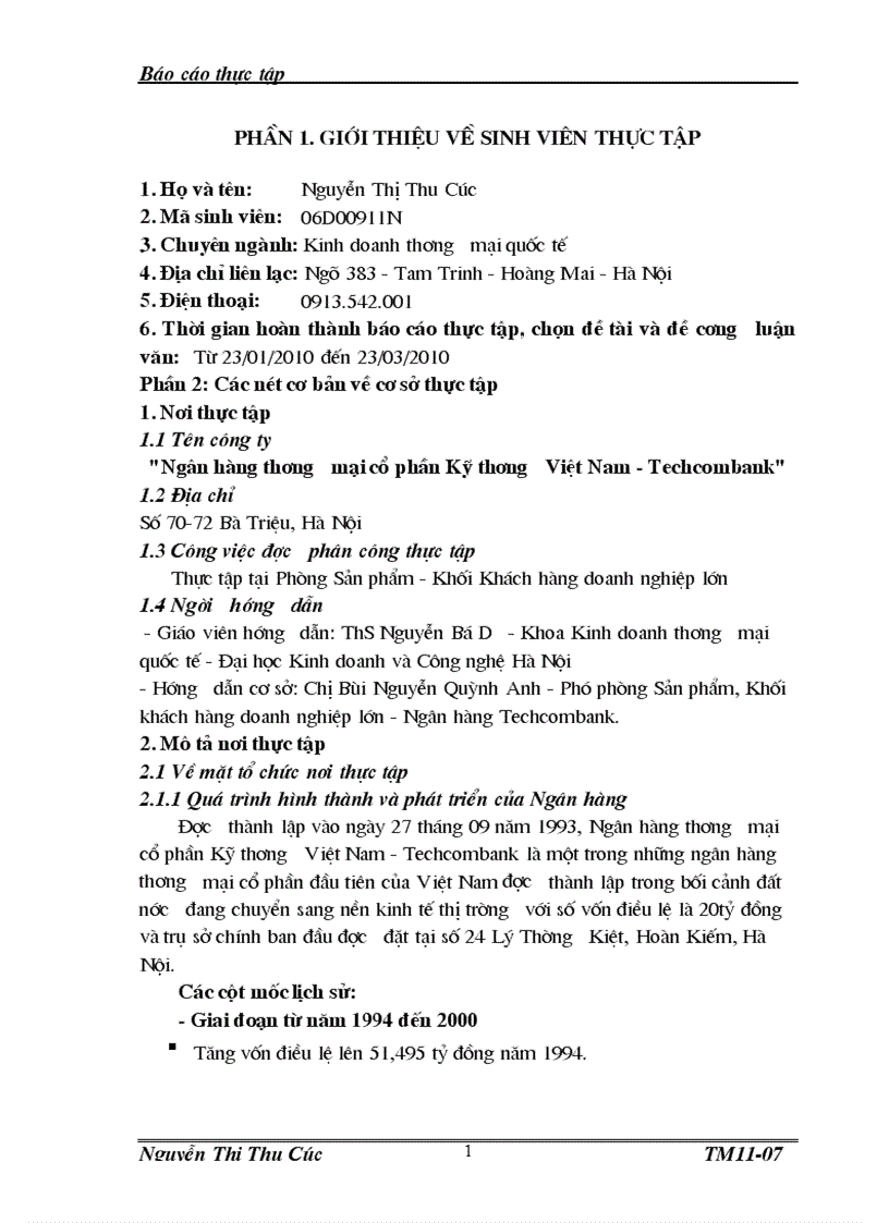 Thực trạng vận hành giải pháp Marketing mix cho sản phẩm dịch vụ Internet Banking ở Techcombank và giải pháp