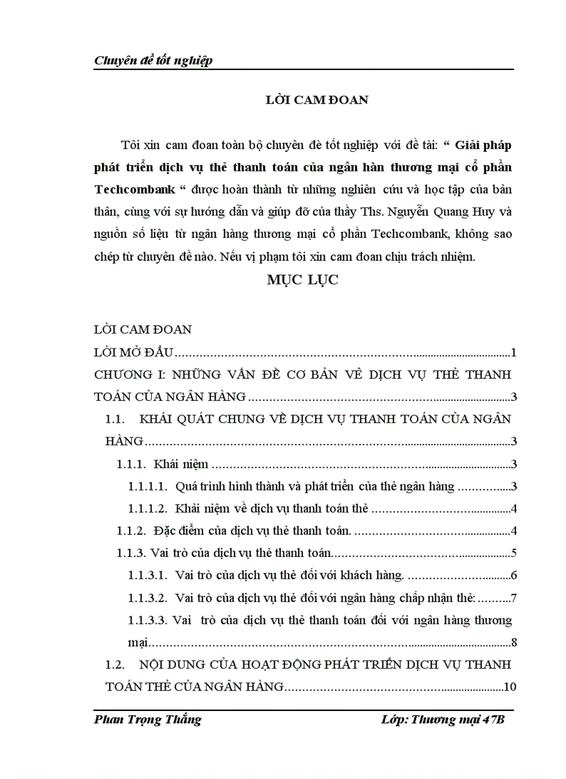 Giải pháp phát triển dịch vụ thẻ thanh toán của ngân hàn thương mại cổ phần Techcomban