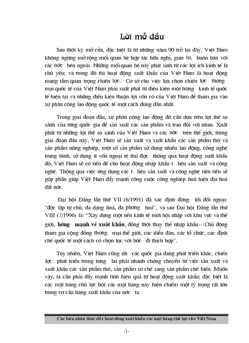 Các biện pháp thúc đẩy hoạt động xuất khẩu các mặt hàng chủ lực của Việt Nam
