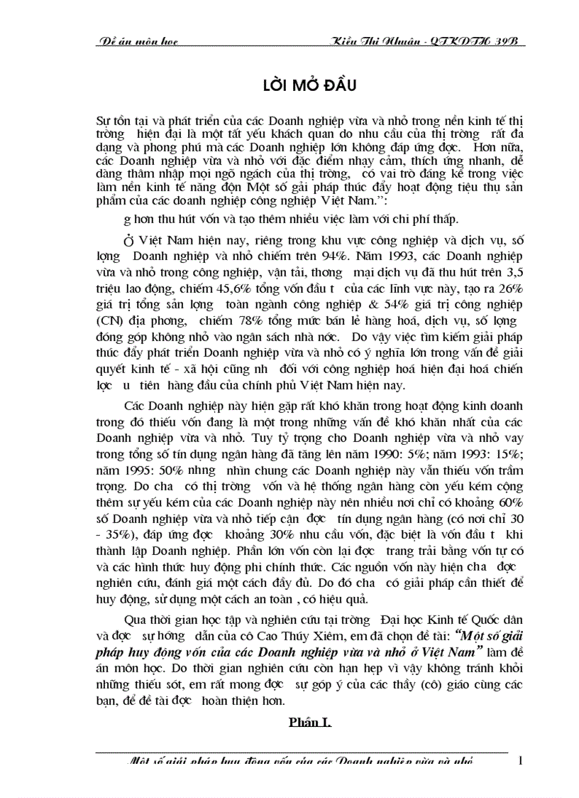 Một số giải pháp huy động vốn của các Doanh nghiệp vừa và nhỏ ở Việt Nam 1