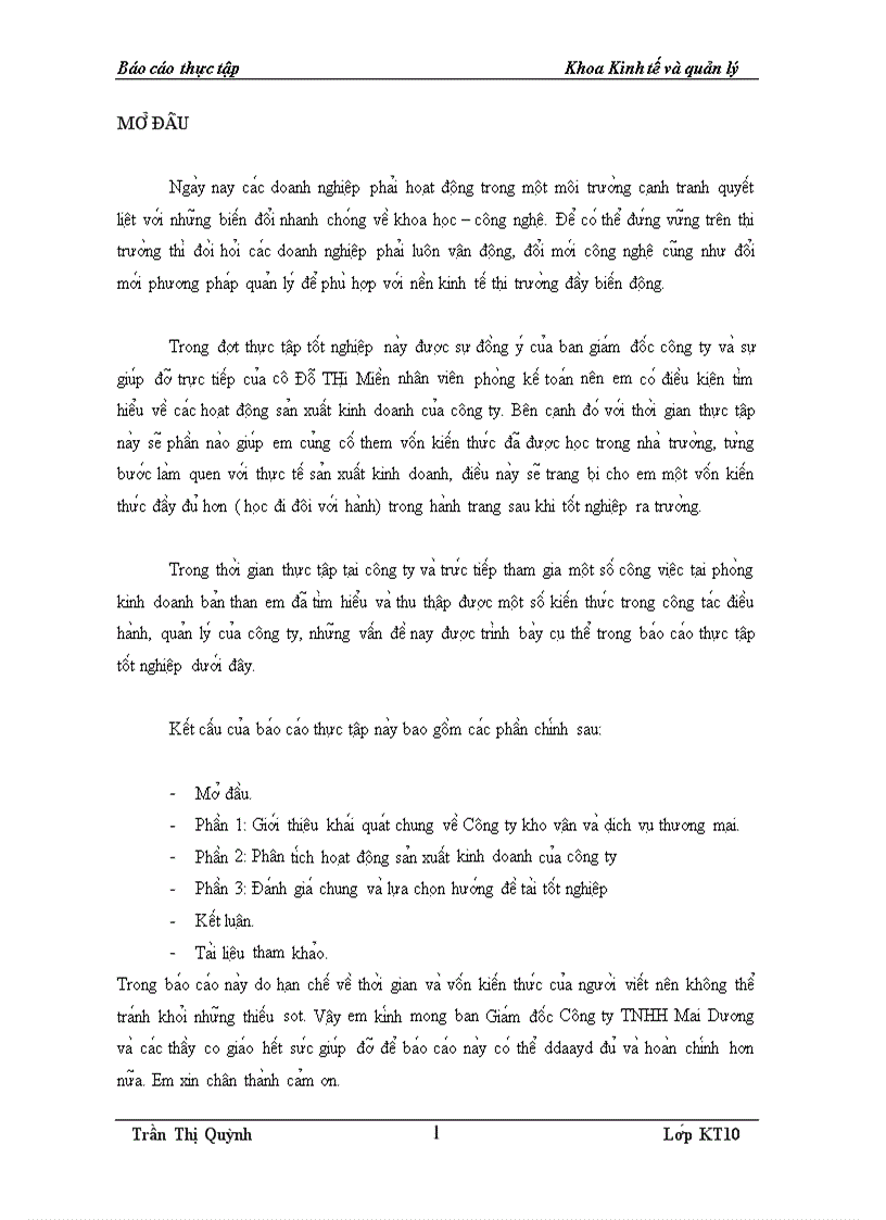 Báo cáo thực tập tại Công ty TNHH Mai Dương