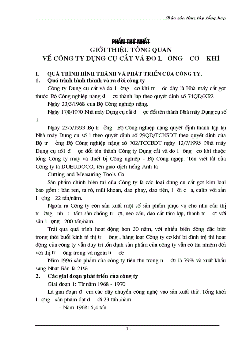 Phân tích thực trạng tình hình hoạt động Sản xuất kinh doanh của Công ty Dụng cụ Cắt và đo lơường cơ khí