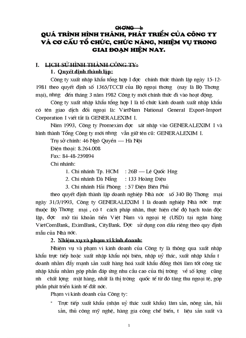 Đánh giá tình hình hoạt động kinh doanh của Công ty GENERALEXIM I và những phương hướng biện pháp phát triển trong thời gian tới