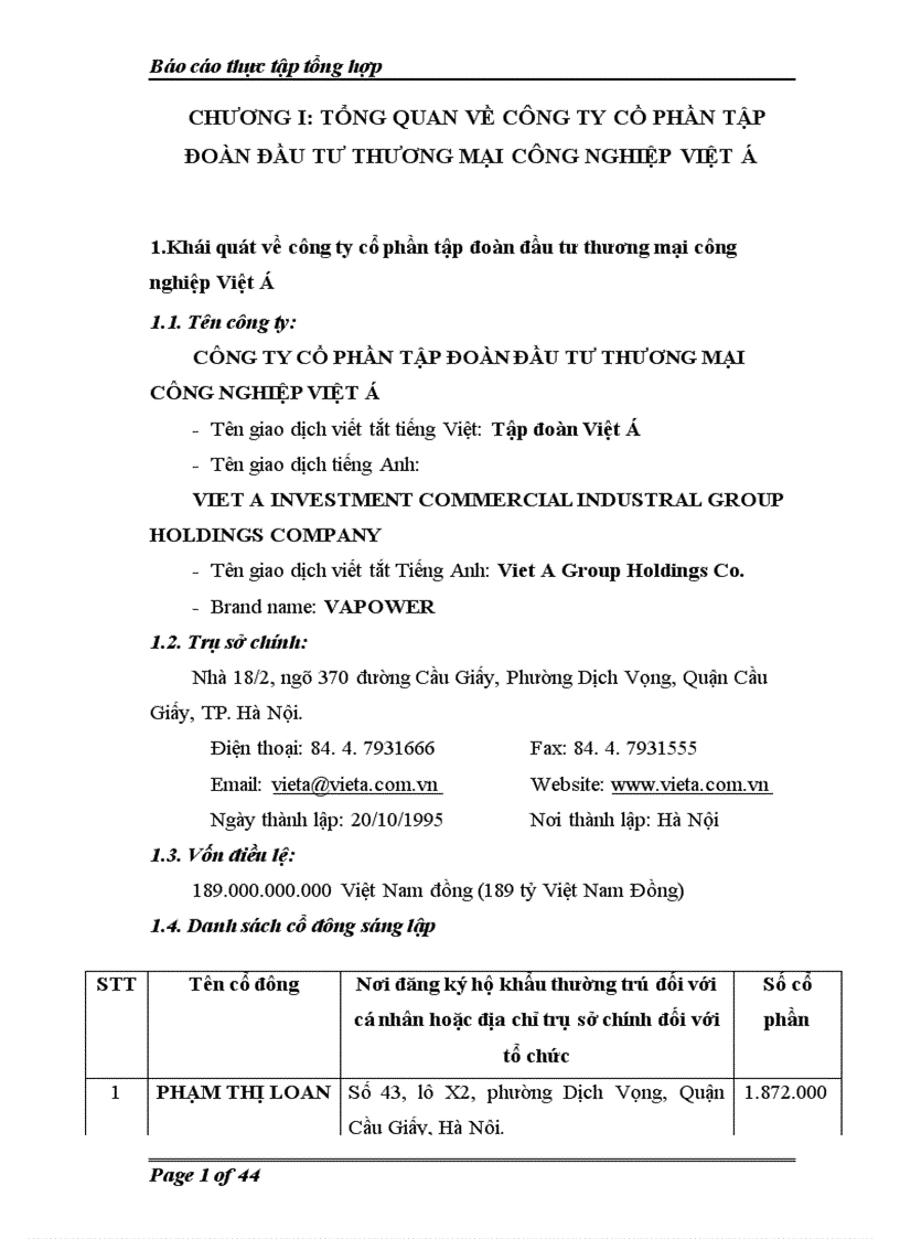 Giải pháp nhằm nâng cao hiệu quả hoạt động của công ty cổ phần tập đoàn đầu tư thương mại công nghiệp việt á