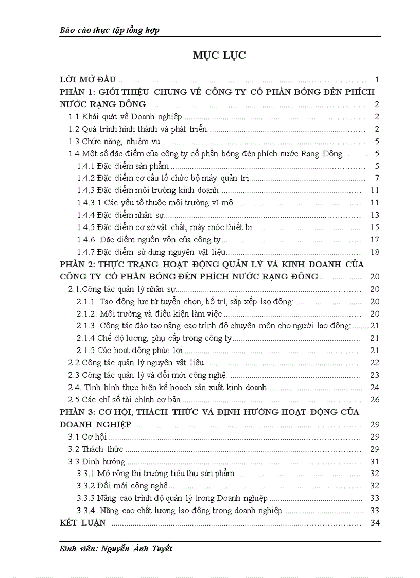 Báo cáo thực tập tại công ty Cổ phần bóng đèn phích nước Rạng Đông 1