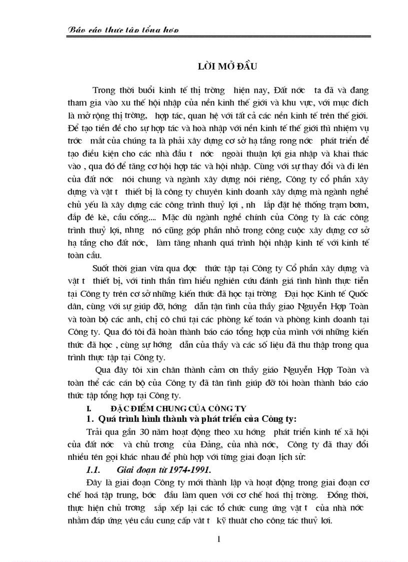 Báo cáo thực tập tổng hợp công ty cổ phần xây dựng và vật tư thiết bị