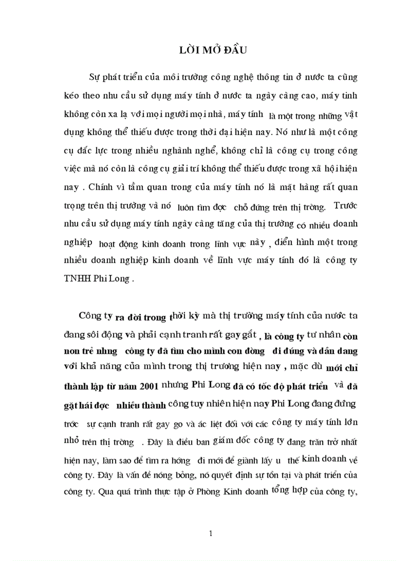 Giải pháp nâng cao sức cạnh tranh trong việc kinh doanh máy tính và thiết bị văn phồng của công ty TNHH Phi Long