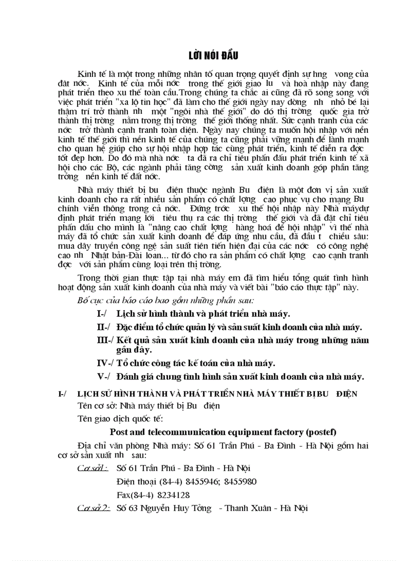 Tình hình hoạt động kinh doanh của Nhà máy thiết bị bưu điện