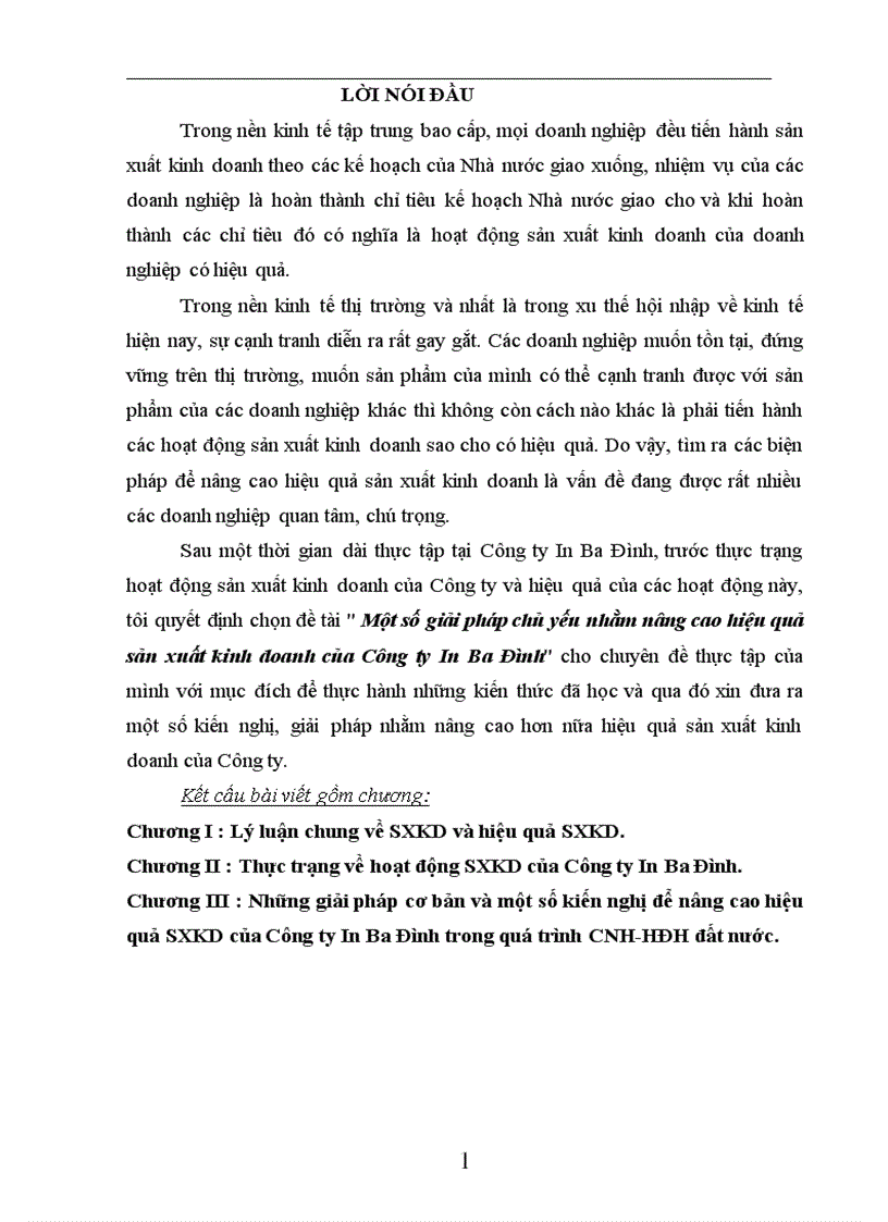 Một số giải pháp chủ yếu nhằm nâng cao hiệu quả sản xuất kinh doanh của Công ty In Ba Đình